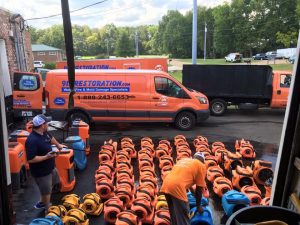 Vehicles Being Prepped For Mold A Commercial Mold Remediation Job